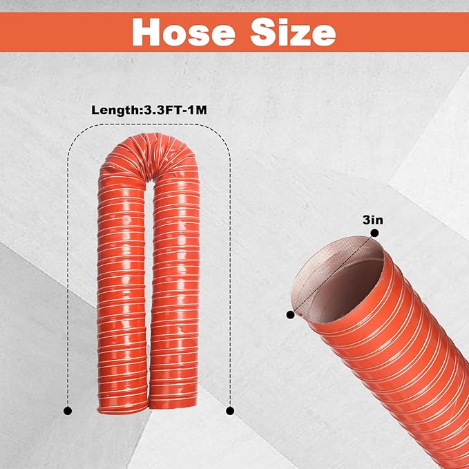 NOWBALL 3in Automotive Air Duct Hose, Length 1 Meter-3.3ft, 3" Silicone Flexible Cooling Ducting, 76mm High Heat Brake Exhaust Hose for Car, Garage, Dryer Air System