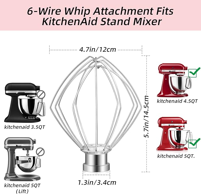 Gdrtwwh Wire Whip Attachment for KitchenAid Tilt-Head Stand Mixer,Stainless Steel Egg Cream Stirrer, Flour Cake Mayonnaise Whisk(Replace K45WW)