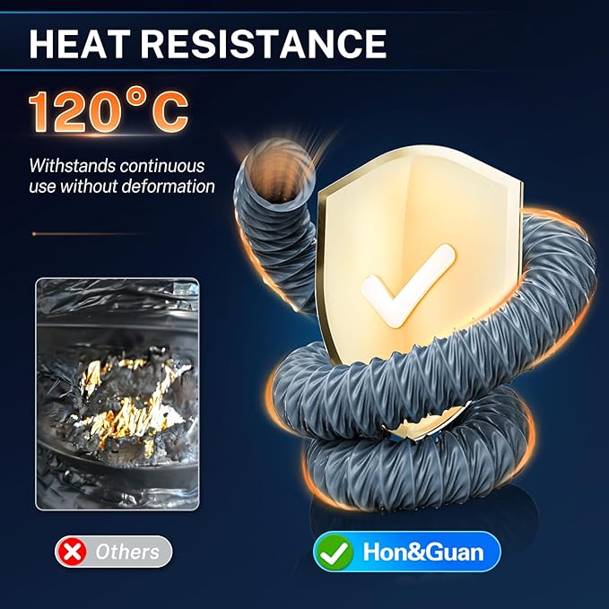 Hon&Guan Diesel Heater Ducting 3" x 16FT, Nylon Flexible Duct Hose, Heavy Duty Hose for Diesel Heater, 3D Printer, Laser Machine, Dryer Vent, RV, Boat Blower, Grey