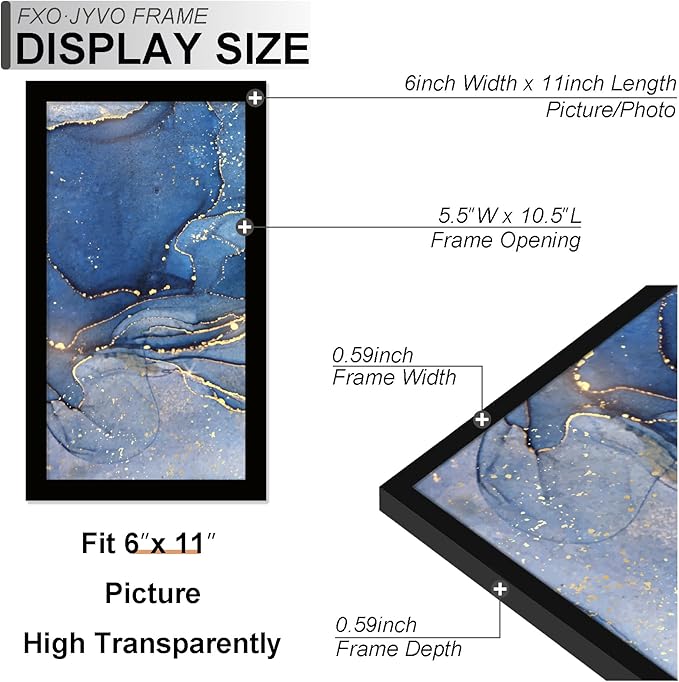 6x11 Picture Frame Set of 3, Black Frame for 6 x 11 Inch Picture Poster Photo, Light Weight and High Transparent 6 by 11 Frame for Wall - 3 Pack/Black/6"x11"