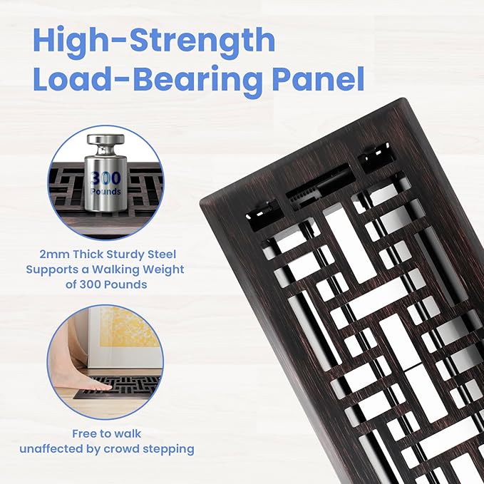 4x10 Inches 2 Pack Heavy Duty Walkable Floor Register Easy Adjust Air Supply Lever Floor Vents - Seattle Design - Vent Cover for Home Floor - Oil Rubbed Bronze