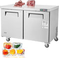 VEVOR 48" W Commercial Freezer Worktop, 12.9 Cu. Ft Undercounter Freezers with/Casters, <0~-8℉>Defrost Frozen Prep Table, 2 Doors Stainless Steel Food Frozen Prep Station for Restaurant, Diner, Bar