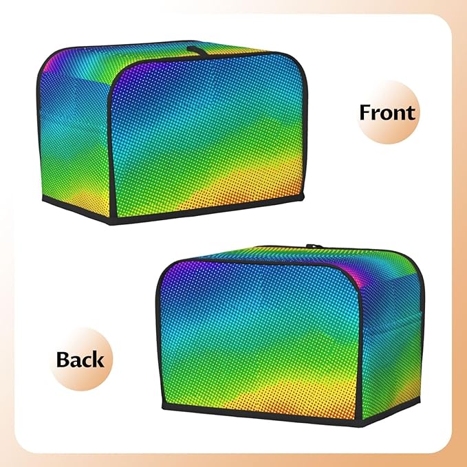 Polyester 2 Slice Toaster Cover Rainbow Vibrant Neon Colors Circles Rounds Dots Radiant, Dust & Fingerprint Protection, Machine Washable Small Appliance Cover