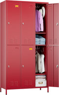 METAN Metal Locker for School Office Gym Bedroom,6 Doors Steel Storage Lockers Cabinet for Employees,Industrial Storage with 1 Shelf,Assembly Required,Red