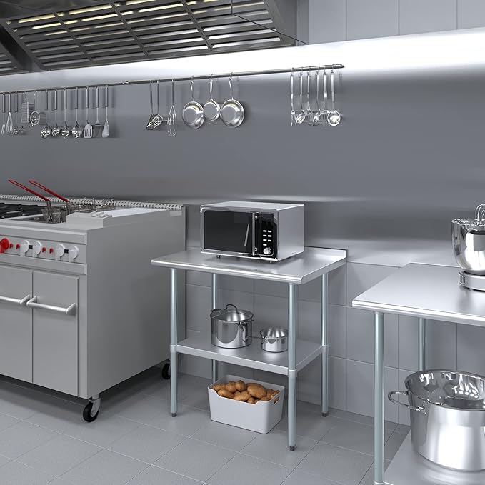 AmGood 36" Long x 24" Deep Stainless Steel Work Table with 1.5" Backsplash | Metal Kitchen Food Prep Table | NSF