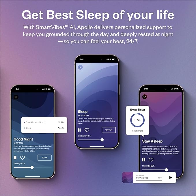 Bundle of Apollo Neuro Wearable (Twilight) & 12-Month SmartVibes AI Membership + Sleep Band (Black)