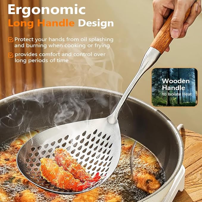Skimmer Slotted Spoon, 304 Stainless Steel Spider Strainer Skimmer Ladle Spoon for Cooking and Frying, Pasta Strainer Spoon, 5.8 Inch