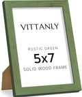 Vittanly 5x7 Picture Frame, Solid Wood Frame with Plexiglass, Includes 4x6 Mat, Wall Hanging or Tabletop for Home Decor, Rustic Green, 1 Pack