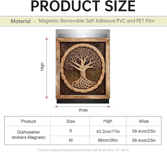 Wood Tree of Life Dishwasher Cover Skin Panel Decal, 3D Wood Sculpture Tree of Life Refrigerator Door Cover Vinyl Dishwasher Sticker - 23" W x 26" H Ordinary