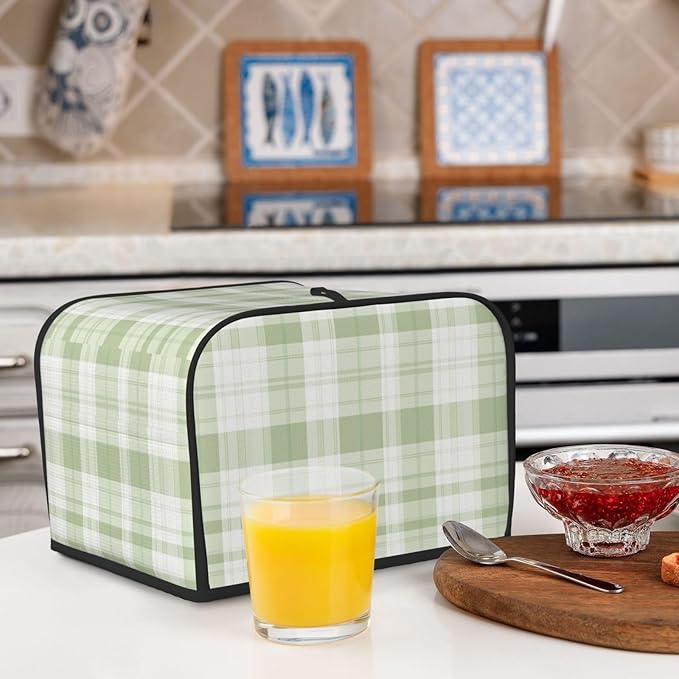 4 Slice Toaster Cover for Kitchen Pastel Green Buffalo Plaid Waterproof and Dustproof Toaster Dust Cover with Side Pockets Decorative Universal Cover for Wide Slot Toasters and Small Appliances