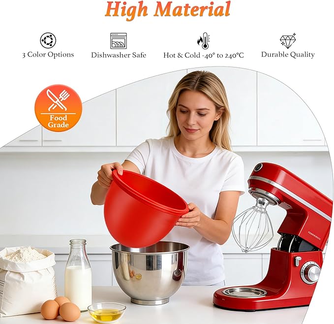 3Pcs Upgraded Silicone Mixing Bowl Liners for Kitchen Aid Tilt-Head 5QT Stand Mixers, Thickened Food-Grade Inserts, Non-Slip Silicone Mixing Bowl Liners, Dishwasher-Safe for Baking & Cooking