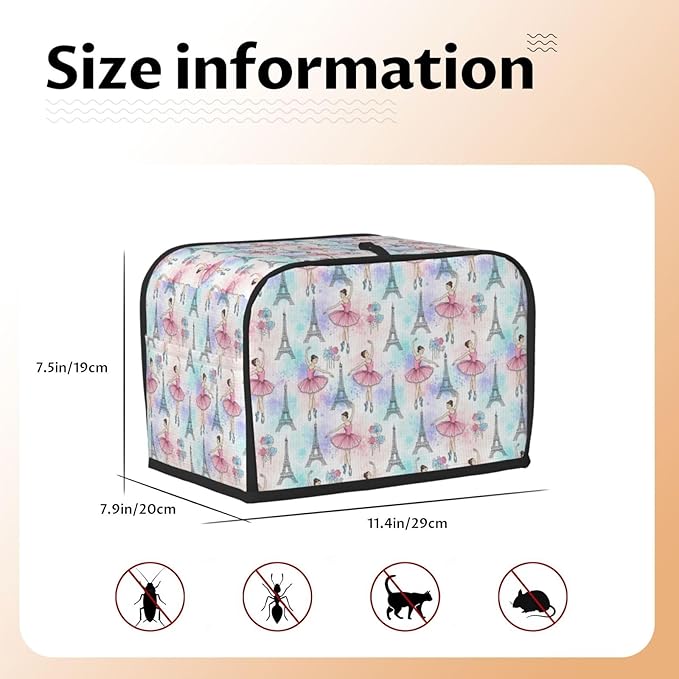 2 Slice Toaster Cover Ballet Dancer Ballerina Eiffel Tower, Soft Washable Fabric Dust Cover, Fingerprint Protection for Small Kitchen Appliances