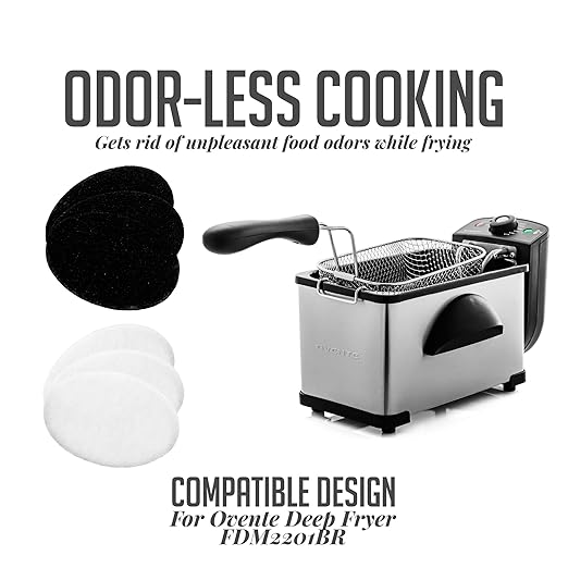 OVENTE Charcoal and Oil Vapor Replacement Filter Set Compatible with 2L Electric Deep Fryer FDM2201BR, 3-Pack Odor-Reducing Filters for Cleaner, Safer Home Frying, Black & White ACPFDM2203