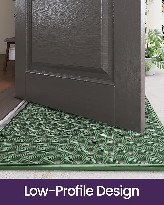 DEXI Front Door Mat Outside Entrance Rubber 24x36, Welcome Floor Doormat Heavy Duty Non Slip, Dirt Trapper Waterproof Exterior Entry Mats All Weather for Patio Entryway Drainage, Green