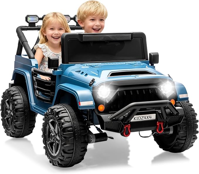 2 Seater Ride on Car Toy for Kids, 24V 4x4 Ride-on Truck, w/Parent Control, Soft Start, 3 Speed, 4-Wheeler Suspension, Bluetooth, LED Lights, Electric Car for Kids Toddler Ages 3-8, Lake Blue