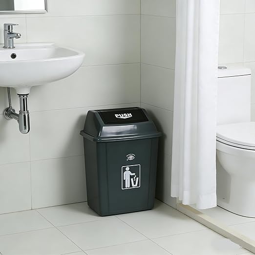 4-Pack 8 Gallon Kitchen Trash Can with Swing Lid, Plastic Kitchen Garbage Can, Small Waste Bin for Kitchen, Bathroom, Bedroom, Office, Gray