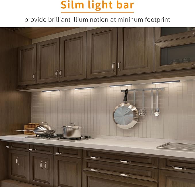 LUMILAND 6 Pcs 12-inch Led Under Cabinet Lighting Plug-in with Hand Wave, Dimmable 6000K Cold White Under Counter Lights Linkable with Memory Function for Kitchen