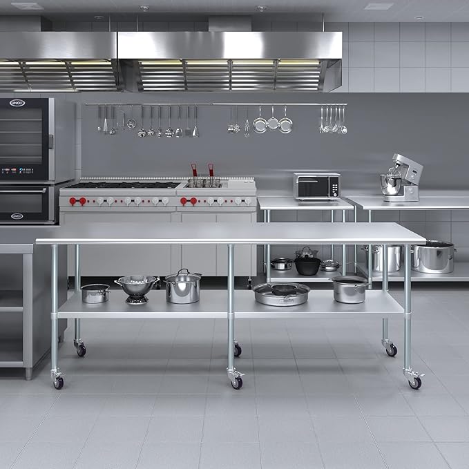 AmGood 96" Long x 30" Deep Stainless Steel Table with Casters