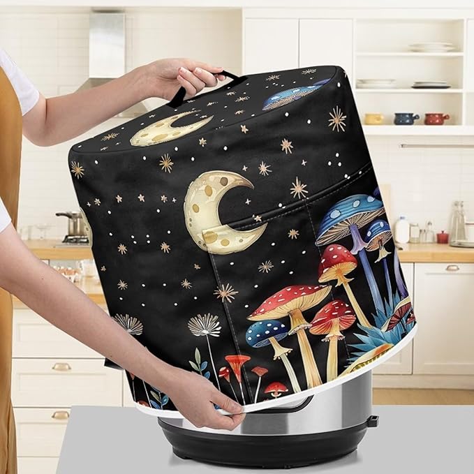 Mushroom Pressure Cooker Cover for Women Dust Protection Insulated Rice Cooker Cover Water Resistant Dust Cover with Pockets for Instant Pot 6 Quart Vintage Appliance Cover for Kitchen