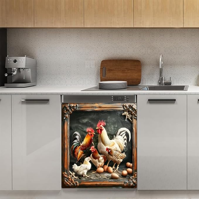 Animal Rooster Modern Dishwasher Magnet Cover Magnetic Dishwasher Decorative Cover Front Dishwasher Door Cover Reuseable Dishwasher Cover Panel Decal for Kitchen Refrigerator Home Appliances 23" X 26"