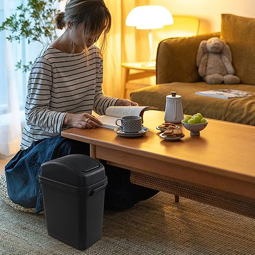 1-Pack 2 Gallon Plastic Small Swing Garbage Bin, Swing Lid Trash Bins, Black