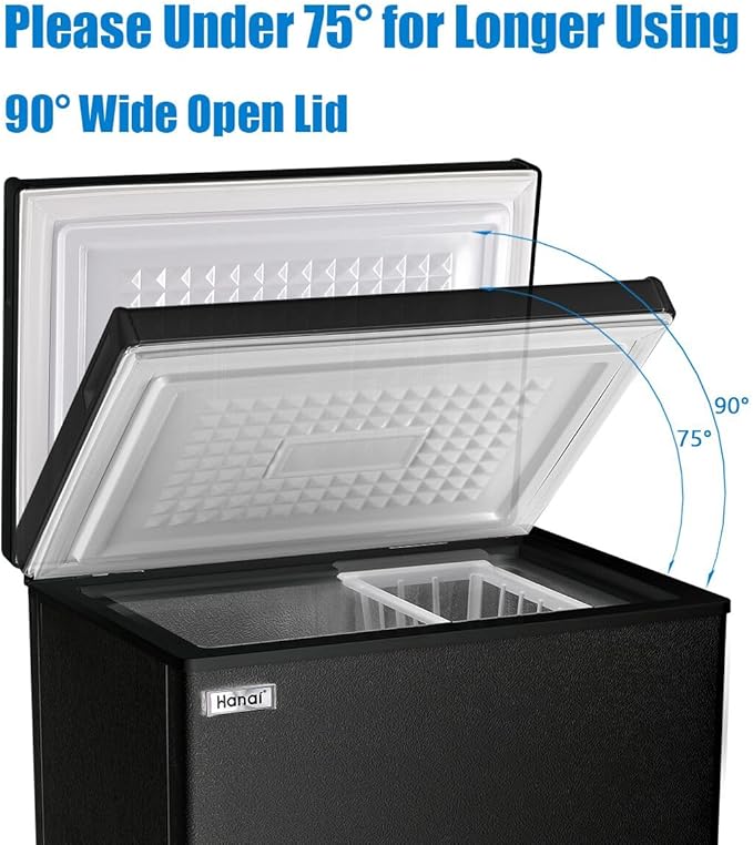 Chest Freezer 5.0 Cu.Ft Black Compact Freezer, Manual Defrost Deep Freezer with Storage Basket, Space-Saving Flat Back, Stay-Open Lid, Side-Access Drain for Home Basement Cottage Business