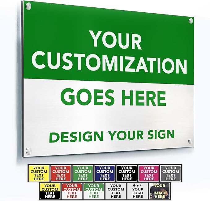Custom Metal Business Signs, Personalized Aluminum, Customized Safety - Waterproof Outdoor, White Aluminum (Green & White, 24x18 In)