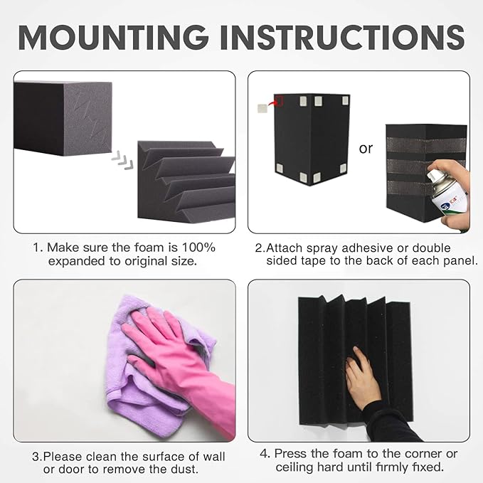 8 Pack - Bass Traps Acoustic Foam Corner, 8''x8''x12'' Black Bass Traps Corner Studio Foam, High Density and Fire-Proof Acoustic Panels Recording Studio Acoustical Treatments