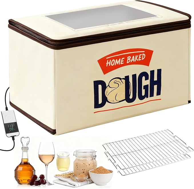 Upgraded Folding Bread Proofing Box with 3-Sided Heating, Built-in NTC Sensor & Precise 68-104°F Temp Control, 48H Timer, Metal Rack –Family-Size Dough Proofer for 2 Loaves, Sourdough & Pizza