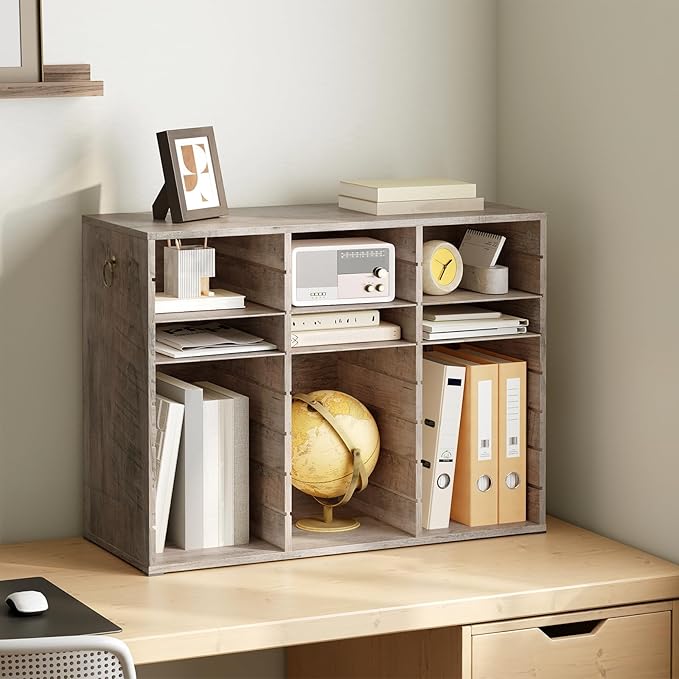 HOOBRO Literature Organizer, 24 Compartments Wooden Mail Organizer, Countertop Literature Sorter with Adjustable Shelves for Home, Office, School, Student Mailbox for Classroom, Greige BG38WF01