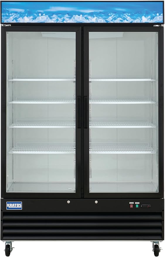 Kratos Commercial Two Door Merchandising Refrigerator, Two Swing Door Mobile Black Display Refrigerator for Shops and C Stores, 53" Wide, LED Lighting, 115V (67K-206)