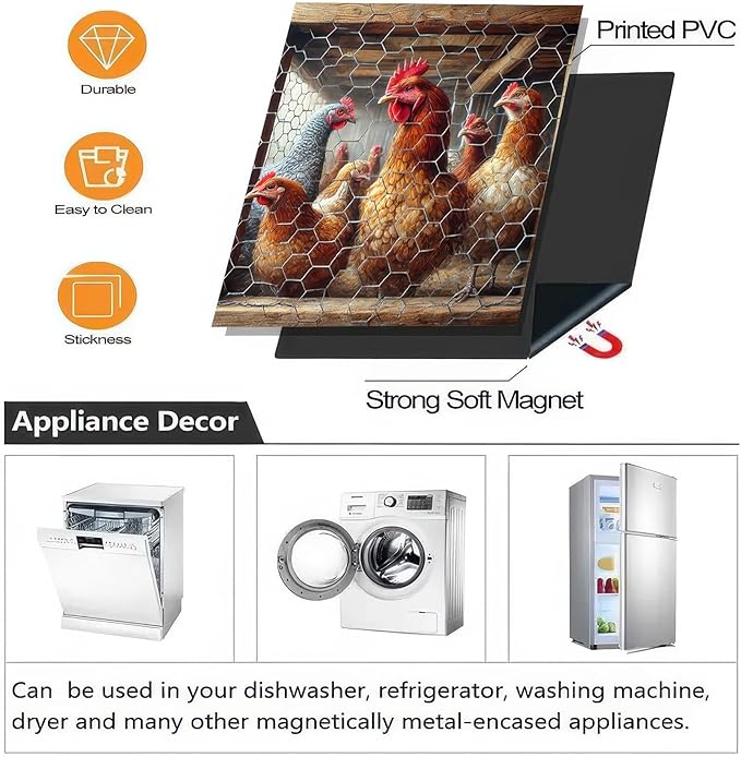 Magnetic Farm Chicken Dishwasher Cover 23x26 Inch Kitchen Decor Rooster Dishwasher Sticker Magnet Cover Chicken Mother Fridge Magnetic Country Farmhouse Window Fridge Door Cover
