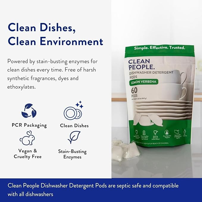 The Clean People Dishwasher Detergent Pods | Cuts Grease and Rinses Sparkling Clean | Residue-Free | Peppermint, 120 Pack