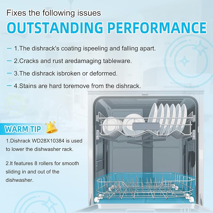 Upgrade WD28X10384 Dishwasher Lower Rack Replacement for GE Dishwasher Parts, Replaces WD28X10166 AP5788827 PS8746204 WD28X10165, Lower Dishrack Assembly with Wheels 22.2"D x 21.3"W x 7.3"H