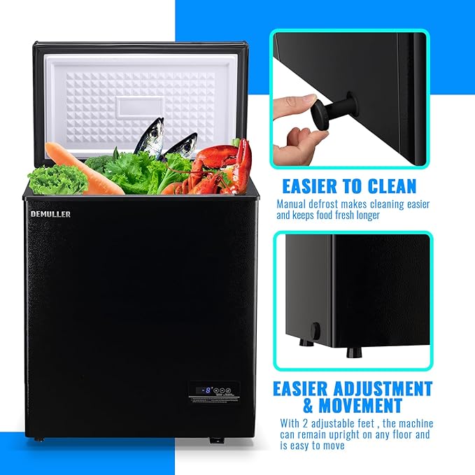 Chest Freezer 4.0 CU. FT Ultra-low Temperature Deep Freezers (Down to -12 ℉) with TWO Removable Baskets Accurate Display of Cabinet Temp Freestanding Black