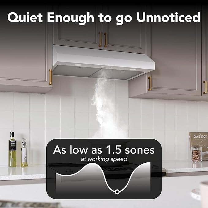 Broan-NuTone 30-Inch White Under Cabinet Range Hood Traditional Design w/Quiet Power at 350 CFM, 1.5 Sones for Powerful Kitchen Ventilation