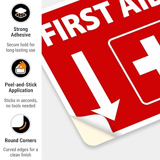 First Aid Kit Sign, (2 Pack) Sticker, 10x7 Inches, 4 Mil Vinyl Self Adhesive Durable Decal Stickers, Long Lasting, Weatherproof and UV Protected, Made in USA by Signs