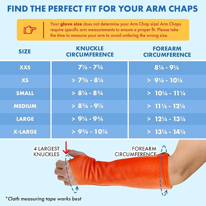 Arm Chaps Leather Protective Sleeves Arm Guard - Prevent Cuts, Scratches & Bruises - Genuine Cowhide - Ideal for Gardening & Construction - Left & Right Form-Fitting. Orange (1 Pair/Large).