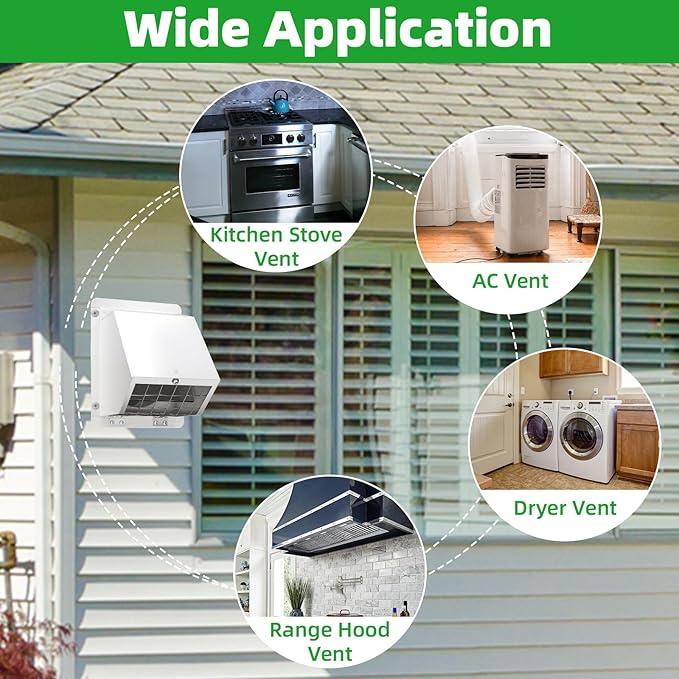 6 Inch Hooded Wall Vent with Screen and Damper,Dryer Vent Cover Outside Exhaust Vent Cover Cap,Wall Mount Extractor Vent Exterior Wall Vent Hood for House Range Hood Laundry Bathroom Fan Duct Air Vent