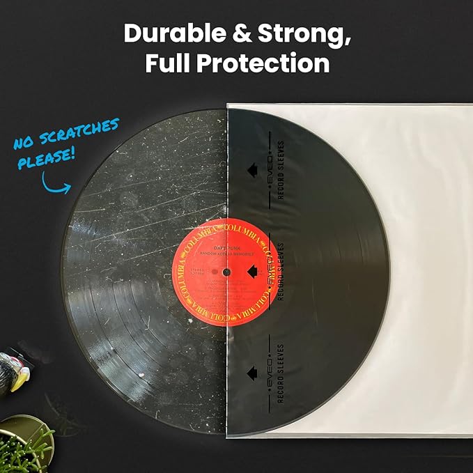 EVEO 50 Vinyl Inner Sleeves for Vinyl Records - Rice Paper Anti-Static LP For 12" Records - Record Sleeves inner Crystal-Clear Protection and Premium Quality - Archival Grade