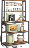VASAGLE Bakers Rack with Power Outlet, 31.5 Inches Coffee Bar for Kitchen with Storage, 6-Tier Kitchen Shelves with 6 Hooks, Microwave Stand, Industrial, Rustic Brown and Ink Black UKKS119K01