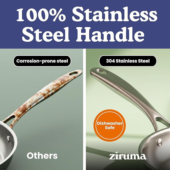 Ziruma Non-Toxic 11" Surgical Grade Stainless Steel Frying Pan, Fully Clad for Fast & Even Heat, PFOA-Free, Induction Compatible, Oven Safe to 500°F
