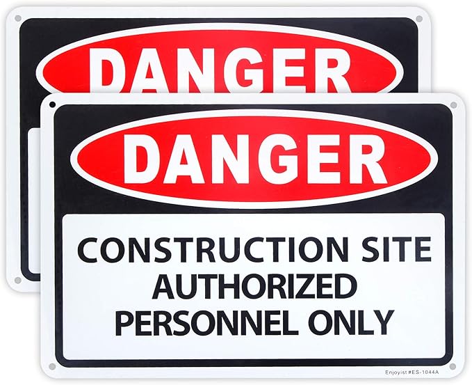 2 Pack Danger - Construction Site Authorized Personnel Only Sign, 10"x 7" .04" Aluminum Sign Rust Free Aluminum-UV Protected and Weatherproof