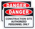 2 Pack Danger - Construction Site Authorized Personnel Only Sign, 10"x 7" .04" Aluminum Sign Rust Free Aluminum-UV Protected and Weatherproof