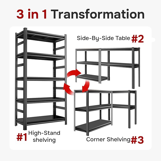 40" W Metal Garage Shelving Unit 2500LBS Heavy Duty Storage Shelves 4 Tier Adjustable Shelves Unit Metal Shelving for Kitchen Warehouse Pantry Basement, 40" W×63" H×16" D, Black