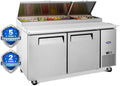 67" Commerical Pizza-Sandwich Prep Table Refrigerator - Double Door Stainless Steel Refrigerator, 21 Cu.ft Capacity, Low Noise, Adjustable Shelves, Auto Defrost, Digital Temp Control