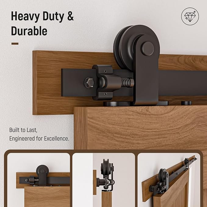 CCJH 8FT Sliding Barn Door Hardware Kit, Heavy Duty, Smoothly and Silently, Easy to Install, Fit 48" Width Single Door Panel, T-Shaped Style Black