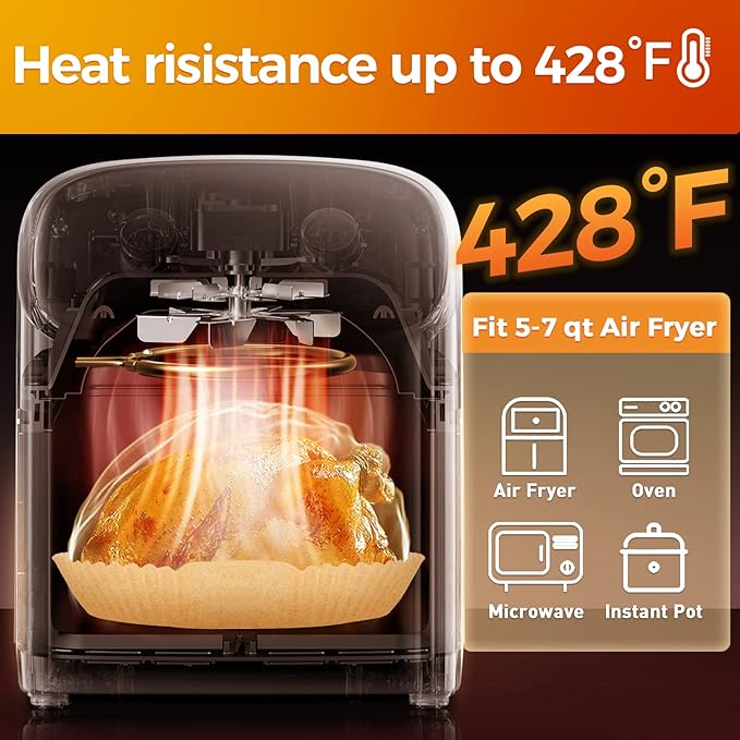 Air Fryer Paper Liners Disposable: 100PCS Non-Stick Air Fryer Parchment Paper, Food Grade Baking Sheets for Baking Roasting Microwave
