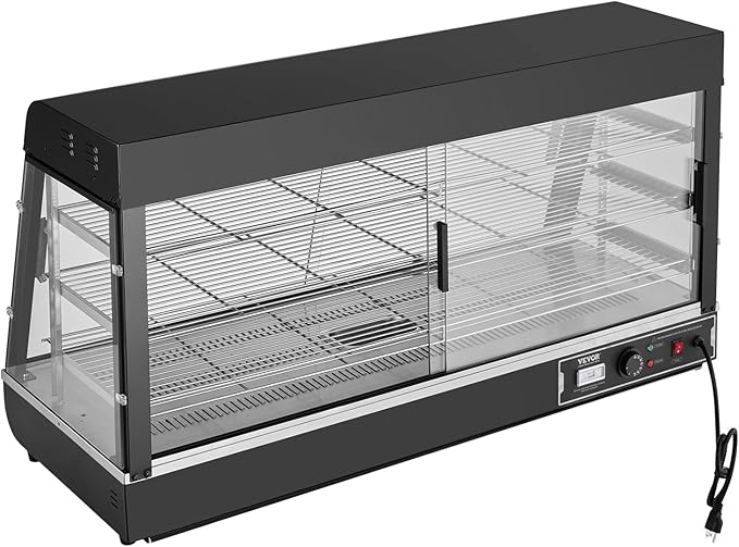 VEVOR 3-Tier Commercial Food Warmer Display, 1500W Food Display Warmer with Light, Adjustable Shelf and Temperature Display, 86℉~185℉ Steam Heating, 180L for Hamburger, Pizza, Bread, Fried Chicken