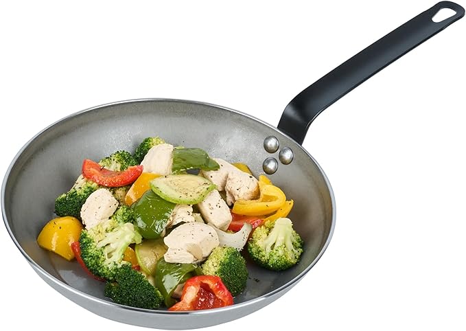 Restaurantware Met Lux 10 Inch Fry Pans, 6 No-Stick Frying Pans - Induction-Ready, Triple-Riveted, Silver Carbon Steel Cooking Skillets, Durable, For Searing, Sauteing, And Browning Food